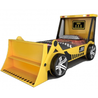 Pat in forma de Masina Tractor Bob The Builder cu lama pentru copii cu biblioteca si roti 3D - Premium High Gloss Quality Pat in forma de Masina Tractor Bob The Builder cu lama pentru copii cu biblioteca si roti 3D - Premium High Gloss Quality